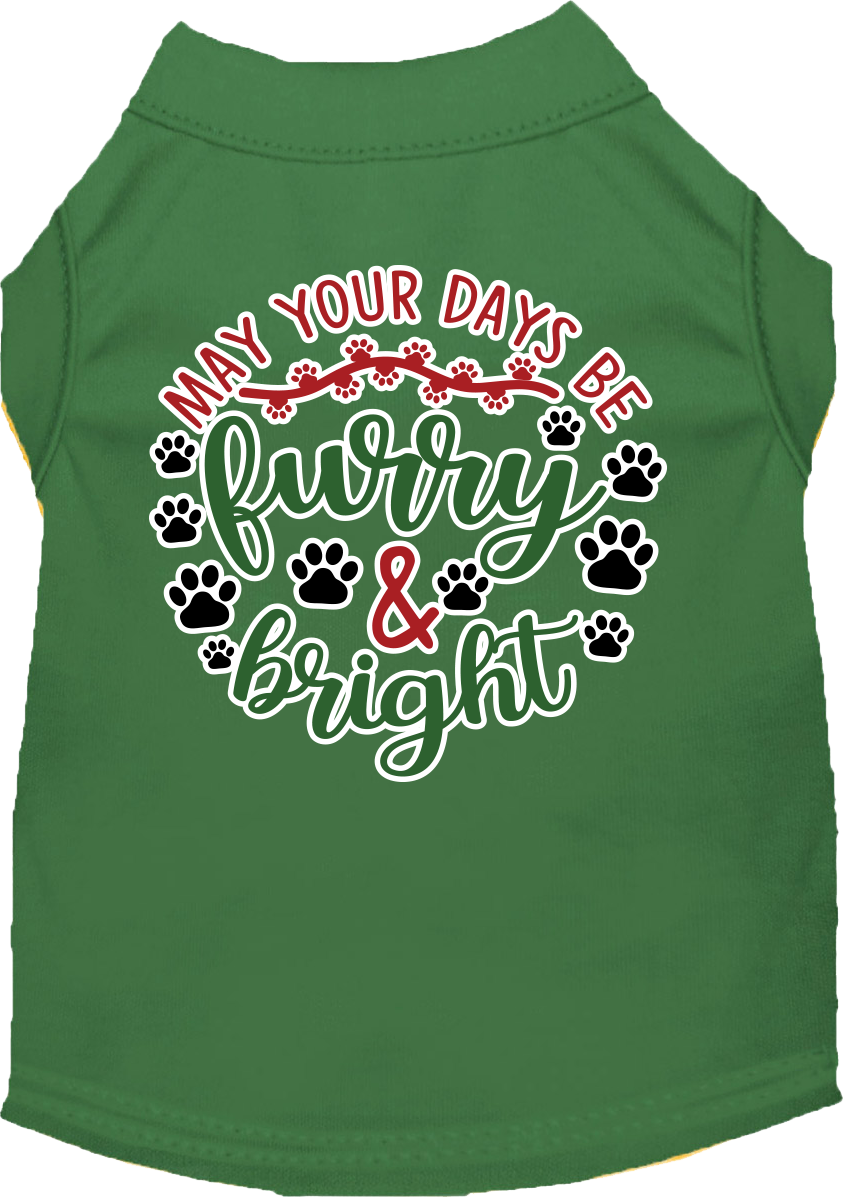 Furry and Bright Screen Print Dog Shirt Green Size LG